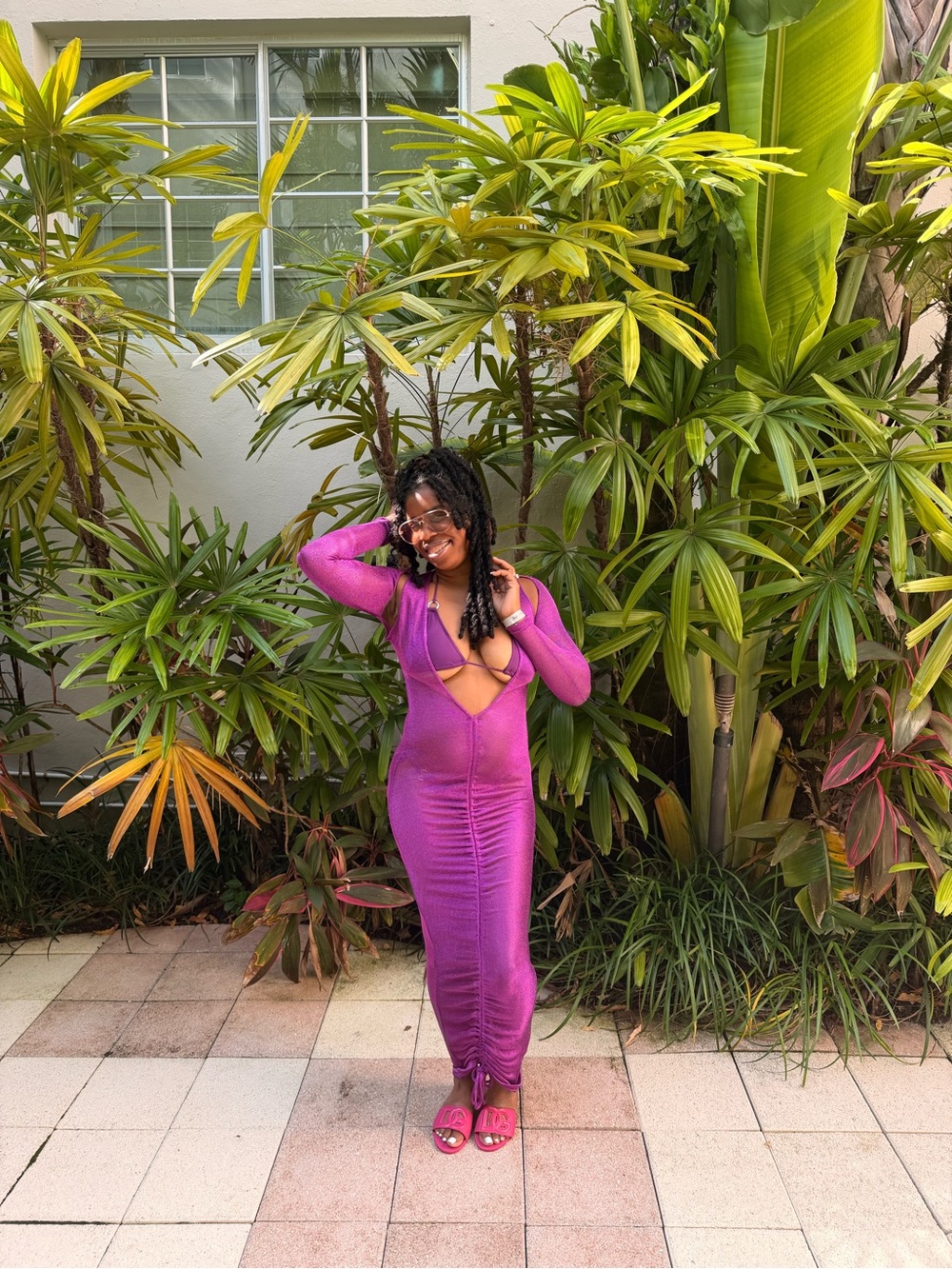 Women’s Purple Cutout Maxi Dress with Ruched Front